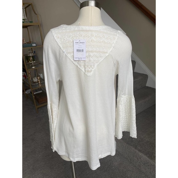 Free people cream tunic thermal top w/ eyelet neckline, bell sleeves, Small, NWT - Picture 5 of 11